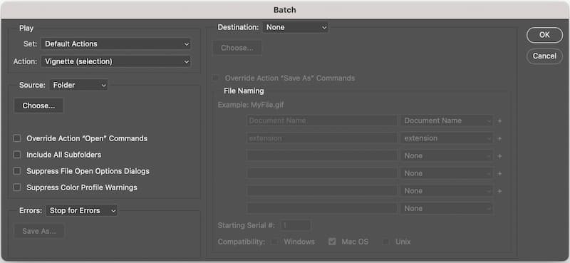 Batch processing of images in Photoshop